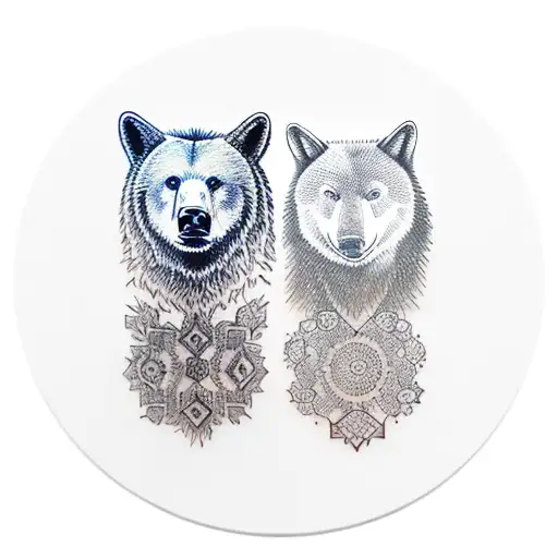 bear on right, wolf on left, moose on middle chest tattoo tattoo design idea