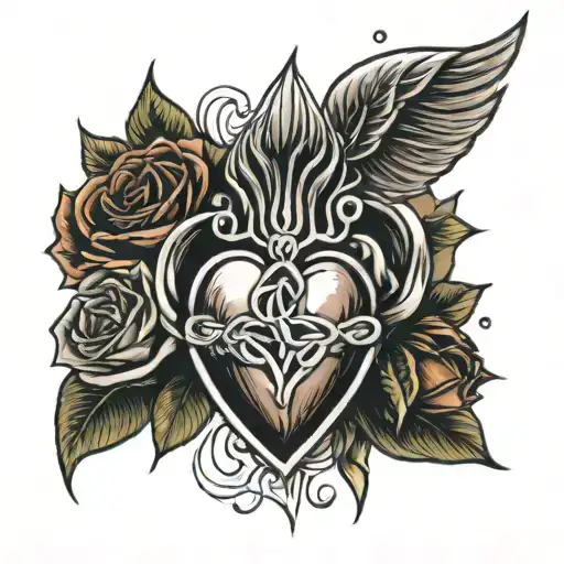 sacred heart and roses intertwined  tattoo design idea