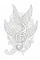 music note with wings and clouds surrounding tattoo design idea