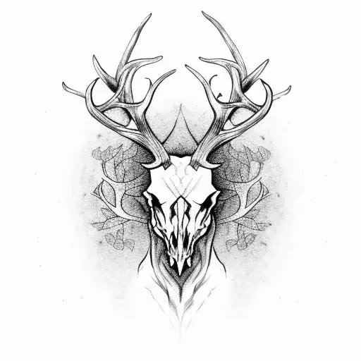 stag skull with vines dangling off antlers tattoo design idea