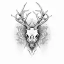 stag skull with vines dangling off antlers tattoo design idea