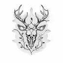 stag skull with vines dangling off antlers tattoo design idea