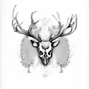 stag skull with vines dangling off antlers tattoo design idea