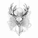 stag skull with vines dangling off antlers tattoo design idea