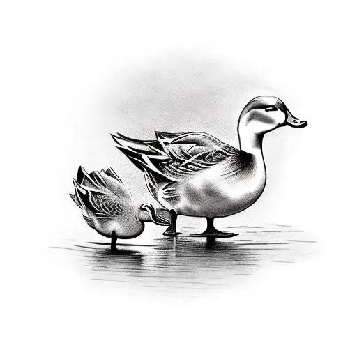 duck and duckling tattoo design idea