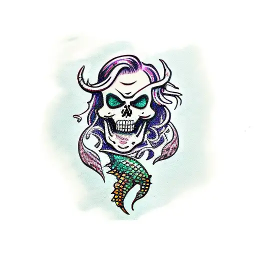 zombie skeleton beautiful mermaid tattoo design idea