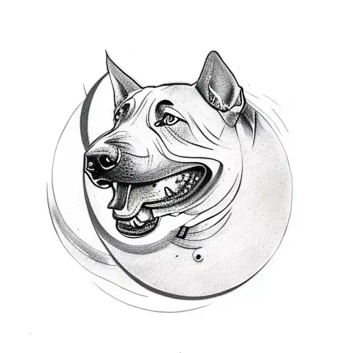 A traditional-style tattoo of a bull terrier howling at the moon tattoo design idea