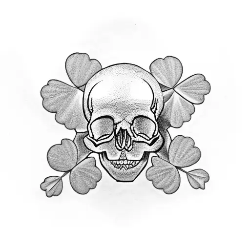 blonde woman skull with 4 leaf clover tattoo design idea