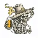 skeleton wearing a cowboy hat running with a beer bottle tattoo design idea