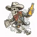 skeleton wearing a cowboy hat running with a beer bottle tattoo design idea