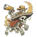 skeleton wearing a cowboy hat running with a beer bottle tattoo design idea
