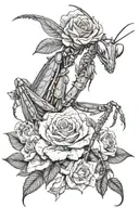 praying mantis in roses tattoo design idea