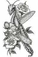 praying mantis in roses tattoo design idea