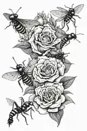 3 roses blooming and praying mantis and bumblebee and hummingbird tattoo design idea