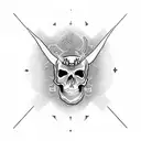 A blackwork tattoo of a skull with devil horns, surrounded by intricate circuit patterns, symbolizing the client's passion for programming and their fascination with death and Satan. tattoo design idea