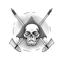 grim reaper looking forward, full body, holding an hourglass in his right hand and scythe in his left hand tattoo design idea