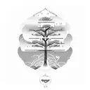 A tree of wisdom surrounded by chinese alphabets that means wisdom, friendship, peace and love  tattoo design idea