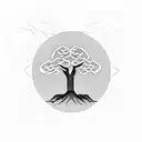 A tree of wisdom surrounded by chinese alphabets that means wisdom, friendship, peace and love  tattoo design idea