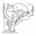 aspen tree mountain and moon and sun tattoo design idea