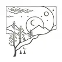 aspen tree mountain and moon and sun tattoo design idea