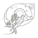 aspen tree mountain and moon and sun tattoo design idea
