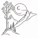 aspen tree mountain and moon and sun tattoo design idea