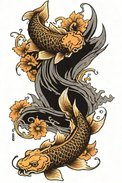 koi fish and dragon wrapped tattoo design idea