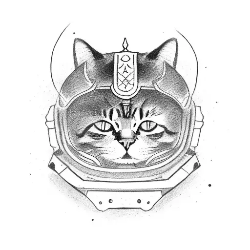 A cat wearing a samurai helmet tattoo design idea