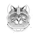 A cat wearing a samurai helmet tattoo design idea