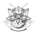 A cat wearing a samurai helmet tattoo design idea