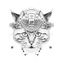 A cat wearing a samurai helmet tattoo design idea