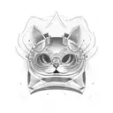 A cat wearing a samurai helmet tattoo design idea