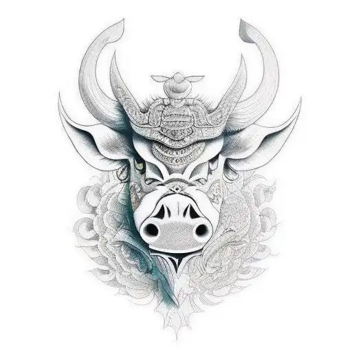 neo traditional boar head angry in colour tattoo design idea