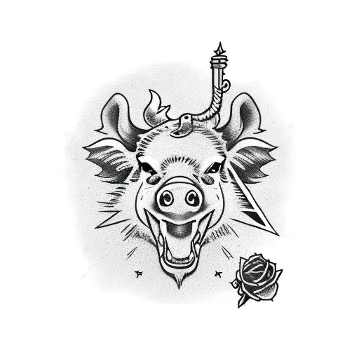 neo traditional boar head angry tongue out with dagger tattoo design idea