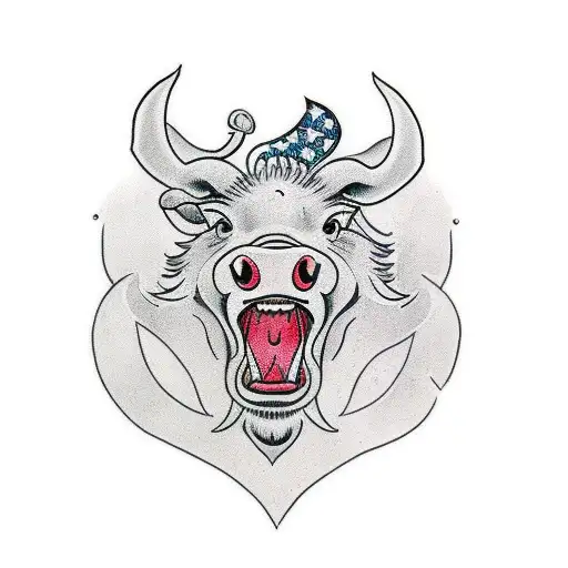 neo traditional boar head angry tongue out  tattoo design idea