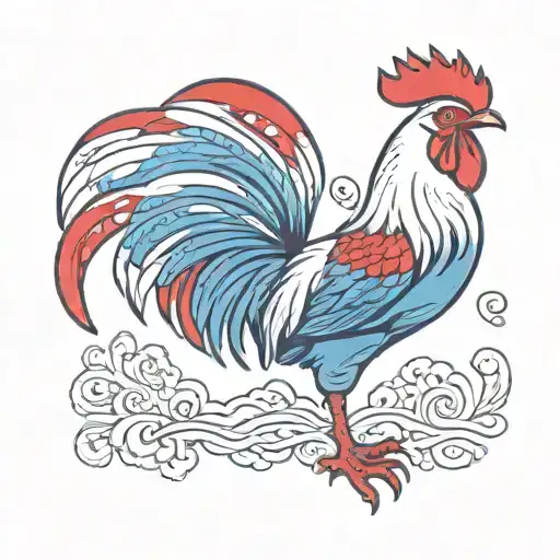 Rooster Blue White Red tattoo design idea