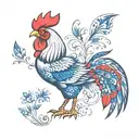 Rooster Blue White Red tattoo design idea