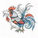 Rooster Blue White Red tattoo design idea