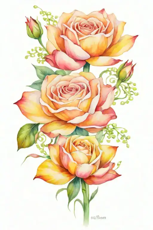 1 rose, 1 water lily, 1 lily of the valley, 1 sweeat pea flower tattoo design idea
