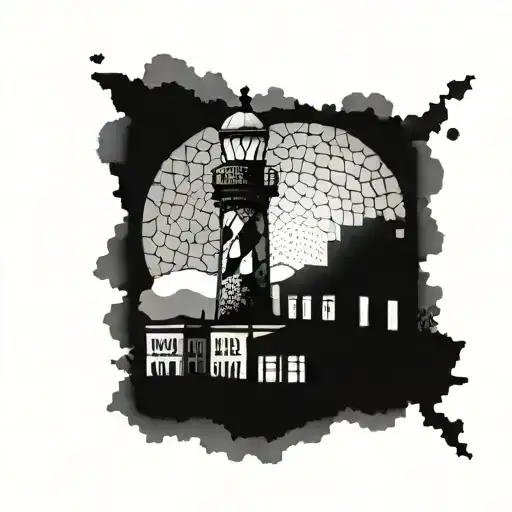 Porto by the ocean lighthouse and mosaic tattoo design idea