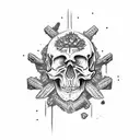 Nordic ruin on skull tattoo design idea