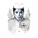 A drawing that suited the cover of Michael Jackson's album Dangerous, Freddy mercury and electronic music tattoo design idea