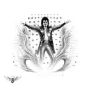 A drawing that suited the cover of Michael Jackson's album Dangerous, Freddy mercury and electronic music tattoo design idea