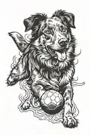Australian Shepard chasing a ball tattoo design idea