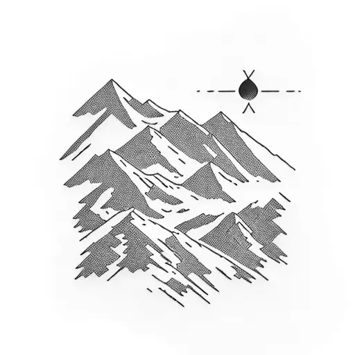 A silhouette of the Sierra Nevada mountains with Norse mythological symbols incorporated tattoo design idea
