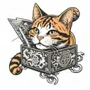  orange and white tabby cat in udon box, but it's a black and white tattoo tattoo design idea