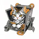  orange and white tabby cat in udon box, but it's a black and white tattoo tattoo design idea