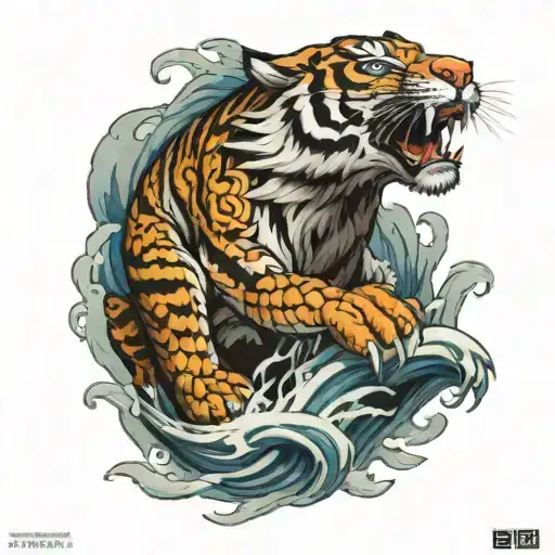 tiger wind water drake tattoo design idea
