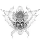 Engel mit Wolken und einem Adlerim chicano style tattoo design idea