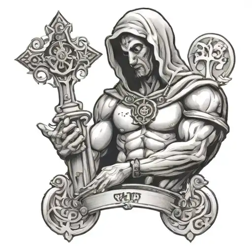 sacrifice and hood and god   tattoo design idea
